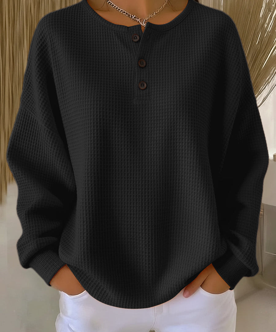 Mirabel™ | Waffle Henley Sweatshirt