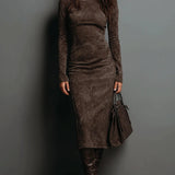 Lorena | Long Brown Midi Dress