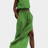 Portia Sleeveless Cotton-Linen Set with Wide-Leg Trousers