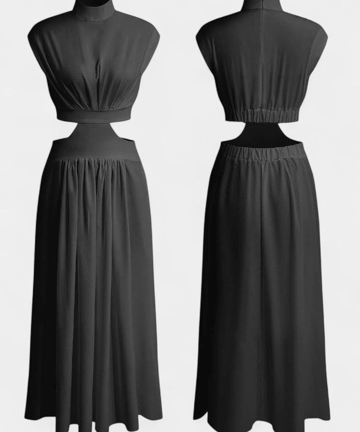 Jocelyn High Neck Top and Flowing Skirt with Side Slits
