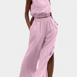 Portia Sleeveless Cotton-Linen Set with Wide-Leg Trousers