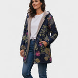 Nora | Navy Floral Fleece Coat