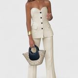 Paesha Sleeveless Minimalist Ensemble with Flared Trousers