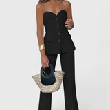 Paesha Sleeveless Minimalist Ensemble with Flared Trousers