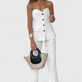 Paesha Sleeveless Minimalist Ensemble with Flared Trousers