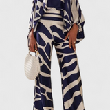 Artistic Print Off-the-Shoulder Top and Wide-Leg Pants Set by Sybella