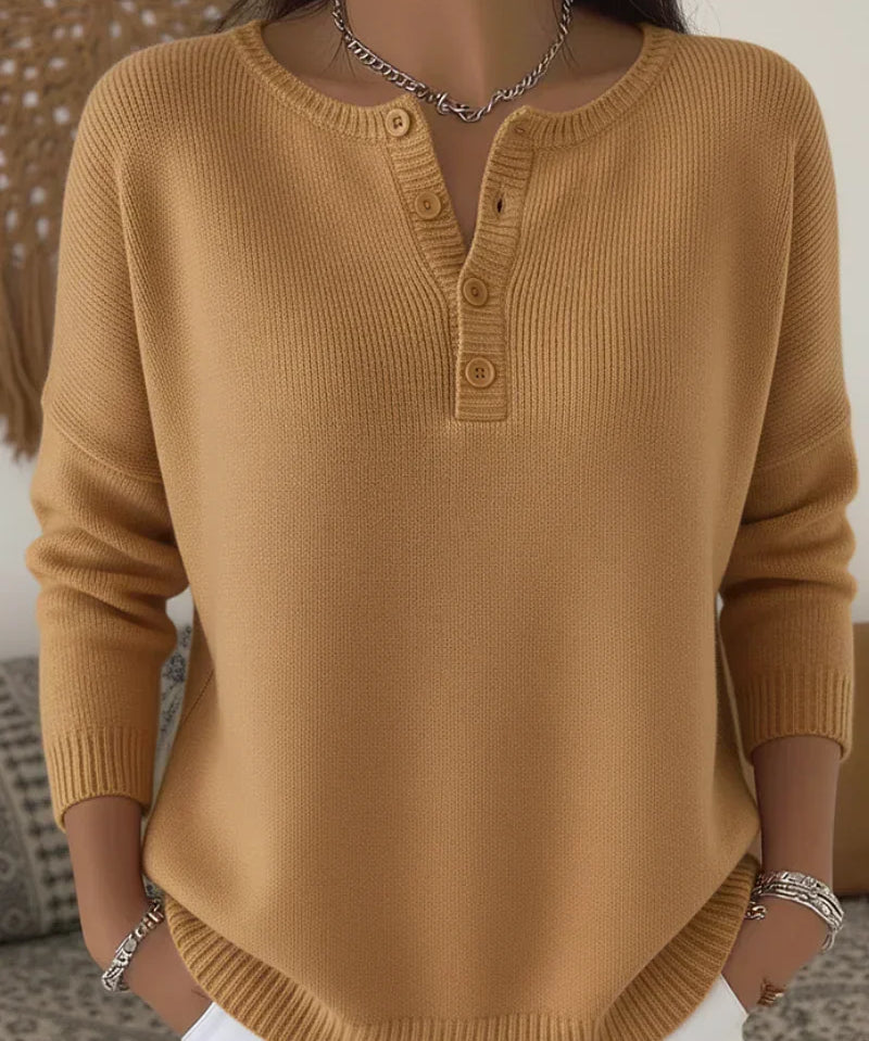 Helena™ | Henley Button-Up Knit Sweater