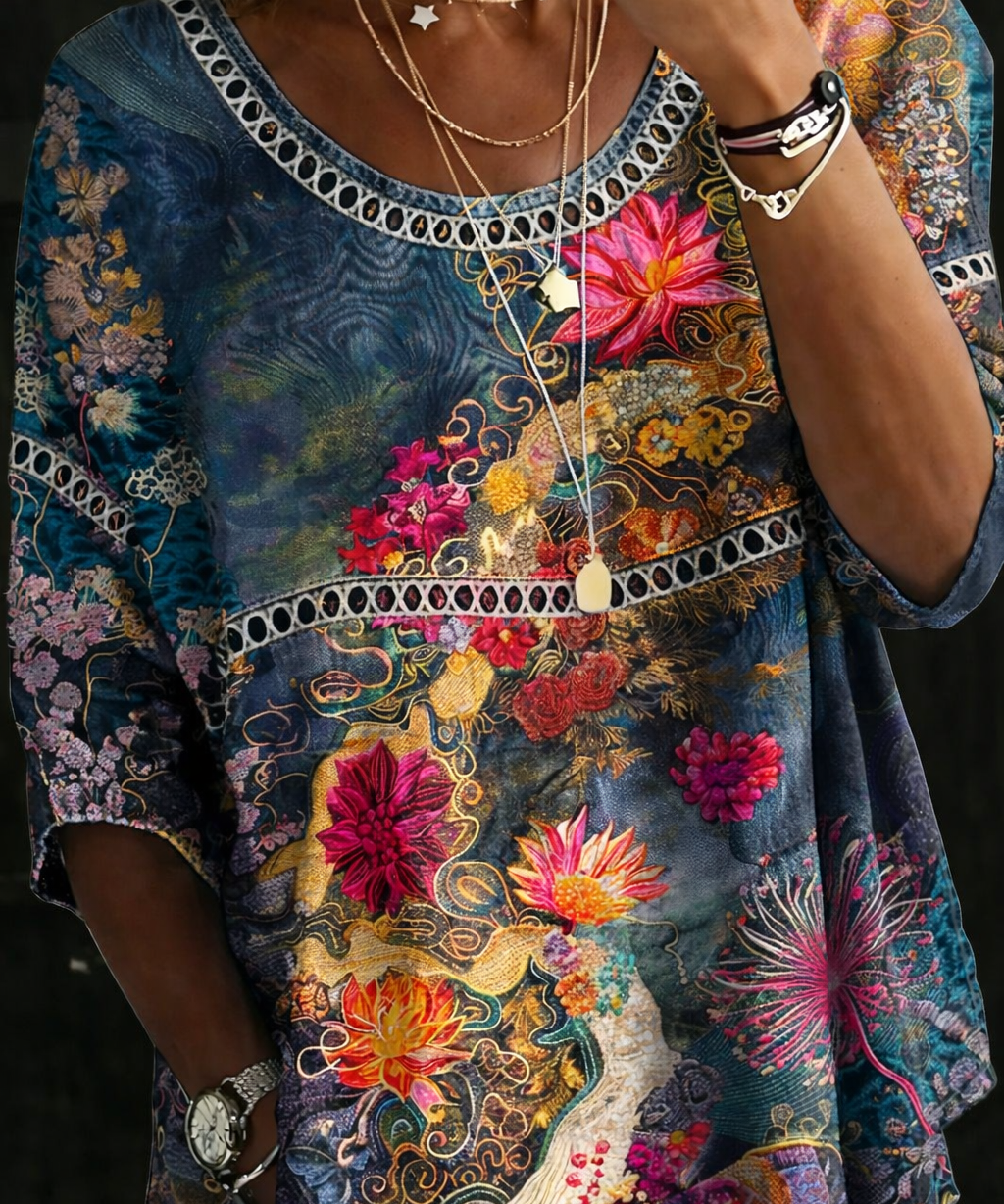 Audrey | Vintage Floral Denim Blouse