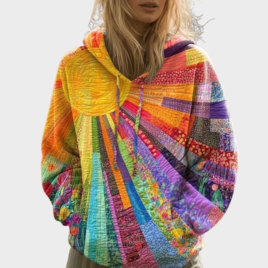 Roswitha | Colorful Patchwork Sun-Print Hoodie