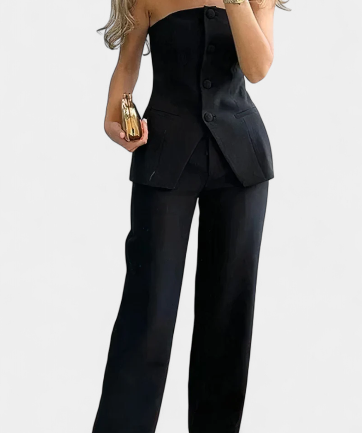 Ekaterina Strapless Set with High-Waisted Wide-Leg Pants