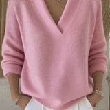 Faye | Pink Relaxed V-Neck Sweater