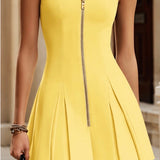 Mella - Ruched Sleeveless Zip Dress