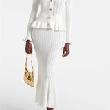 Prudence Knit Ensemble: Ruffled Cardigan and Flared Midi Skirt