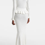 Prudence Knit Ensemble: Ruffled Cardigan and Flared Midi Skirt