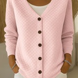 Janice | Pink Textured Button Cardigan