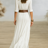Aurora | Long Linen Dress with Inverted Collar