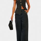 Ludovica Denim Set: Fitted Sleeveless Jacket & Wide-Leg Jeans