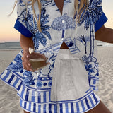 Shirley | Blue Palm Two-Piece Summer Set