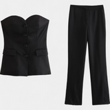 Paesha Sleeveless Minimalist Ensemble with Flared Trousers