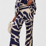 Artistic Print Off-the-Shoulder Top and Wide-Leg Pants Set by Sybella