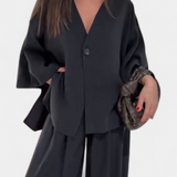 Eli V-Neck Top with Straight-Leg Pants Set