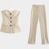 Paesha Sleeveless Minimalist Ensemble with Flared Trousers