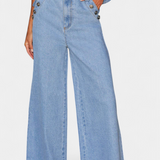 Ludovica Denim Set: Fitted Sleeveless Jacket & Wide-Leg Jeans