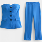 Paesha Sleeveless Minimalist Ensemble with Flared Trousers