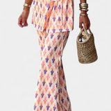 Araceli Tailored Set with Puff Sleeves and Flared Trousers