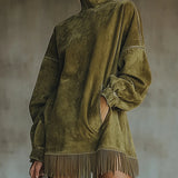 Gabriela | Suede Dress with High Neck and Fringe