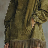 Gabriela | Suede Dress with High Neck and Fringe