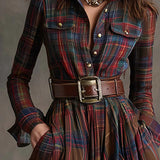 Beatriz | Long Checkered Dress with Belt