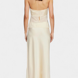 Fjorela Satin Bustier Set with Structured Design and Asymmetrical Midi Skirt