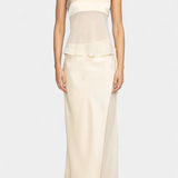 Fjorela Satin Bustier Set with Structured Design and Asymmetrical Midi Skirt