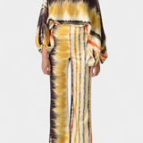 Artistic Print Off-the-Shoulder Top and Wide-Leg Pants Set by Sybella