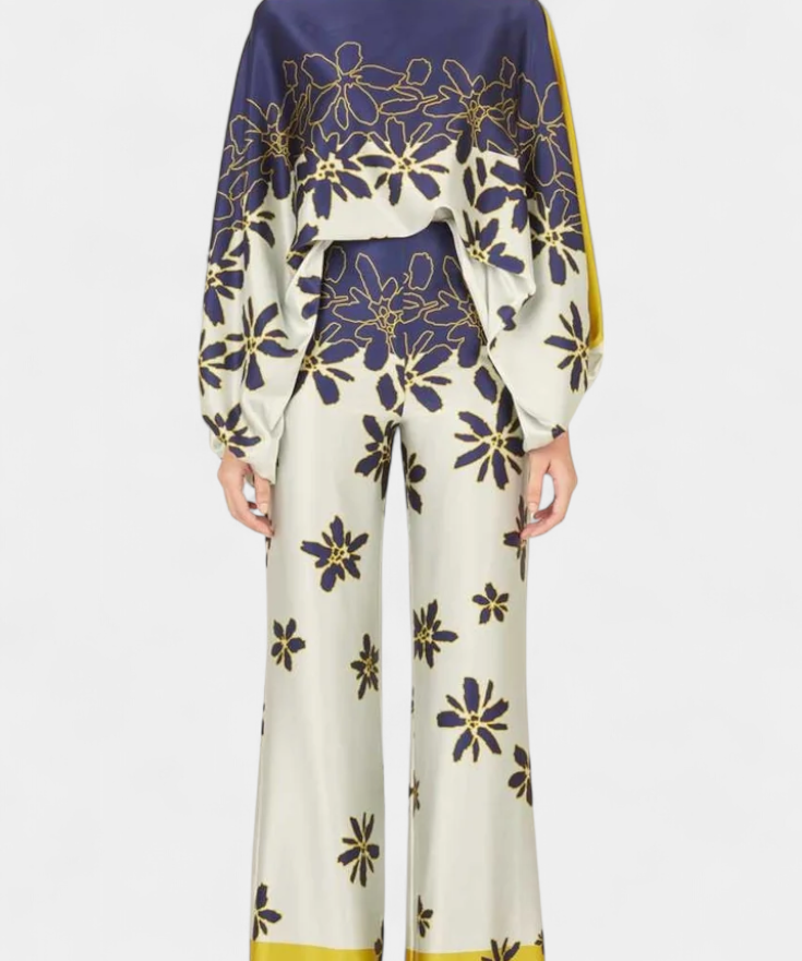 Artistic Print Off-the-Shoulder Top and Wide-Leg Pants Set by Sybella