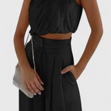 Helira Minimalist Set: Tailored Top with Pleated Palazzo Trousers