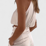 Helira Minimalist Set: Tailored Top with Pleated Palazzo Trousers
