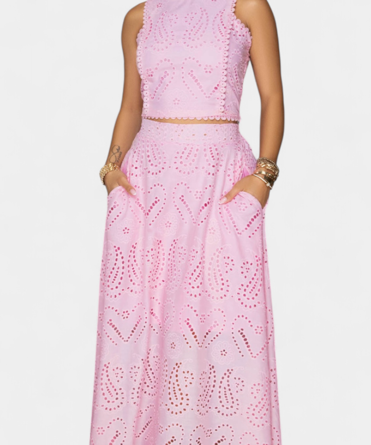 Danitza Floral Lace Two-Piece Set: Crop Top & Maxi Skirt