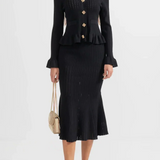 Prudence Knit Ensemble: Ruffled Cardigan and Flared Midi Skirt