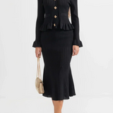 Prudence Knit Ensemble: Ruffled Cardigan and Flared Midi Skirt