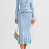 Prudence Knit Ensemble: Ruffled Cardigan and Flared Midi Skirt