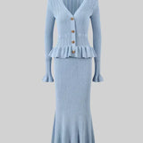Prudence Knit Ensemble: Ruffled Cardigan and Flared Midi Skirt