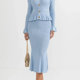 Prudence Knit Ensemble: Ruffled Cardigan and Flared Midi Skirt