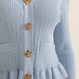 Prudence Knit Ensemble: Ruffled Cardigan and Flared Midi Skirt