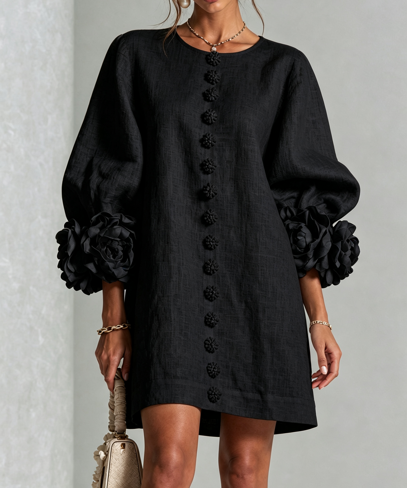Imarie - Floral Cuff Mini Dress