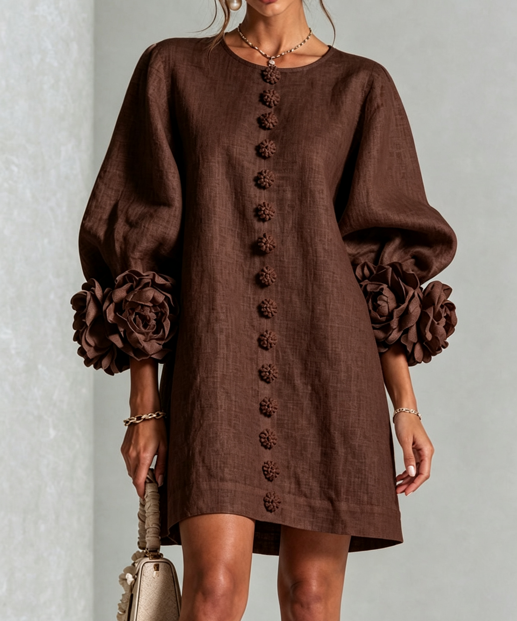 Imarie - Floral Cuff Mini Dress