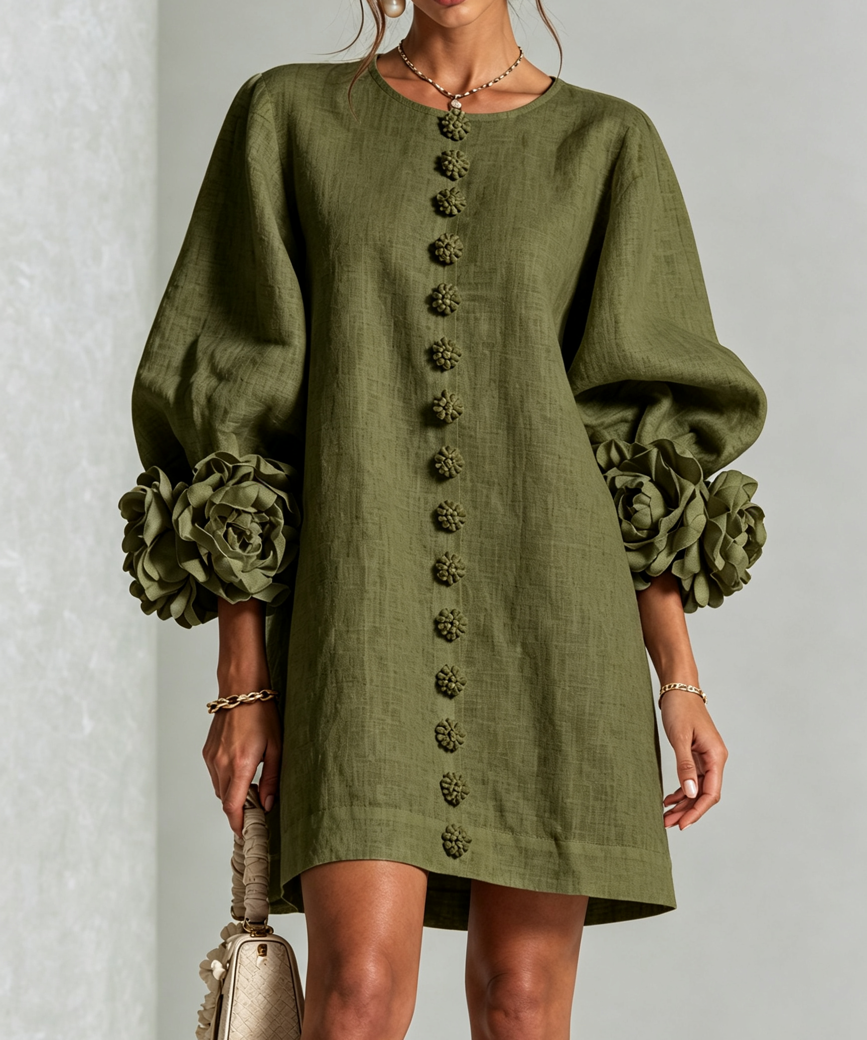 Imarie - Floral Cuff Mini Dress