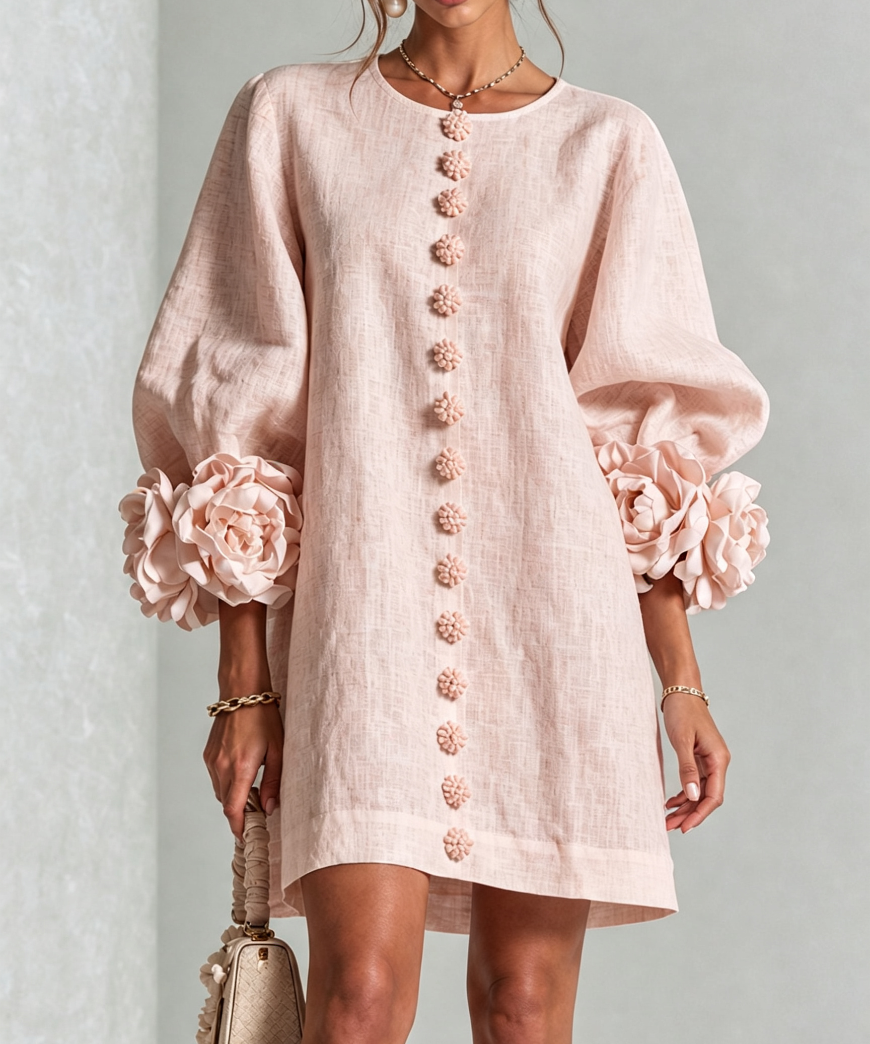 Imarie - Floral Cuff Mini Dress