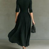 Elvira | Long pleated dress with lapel and high waist